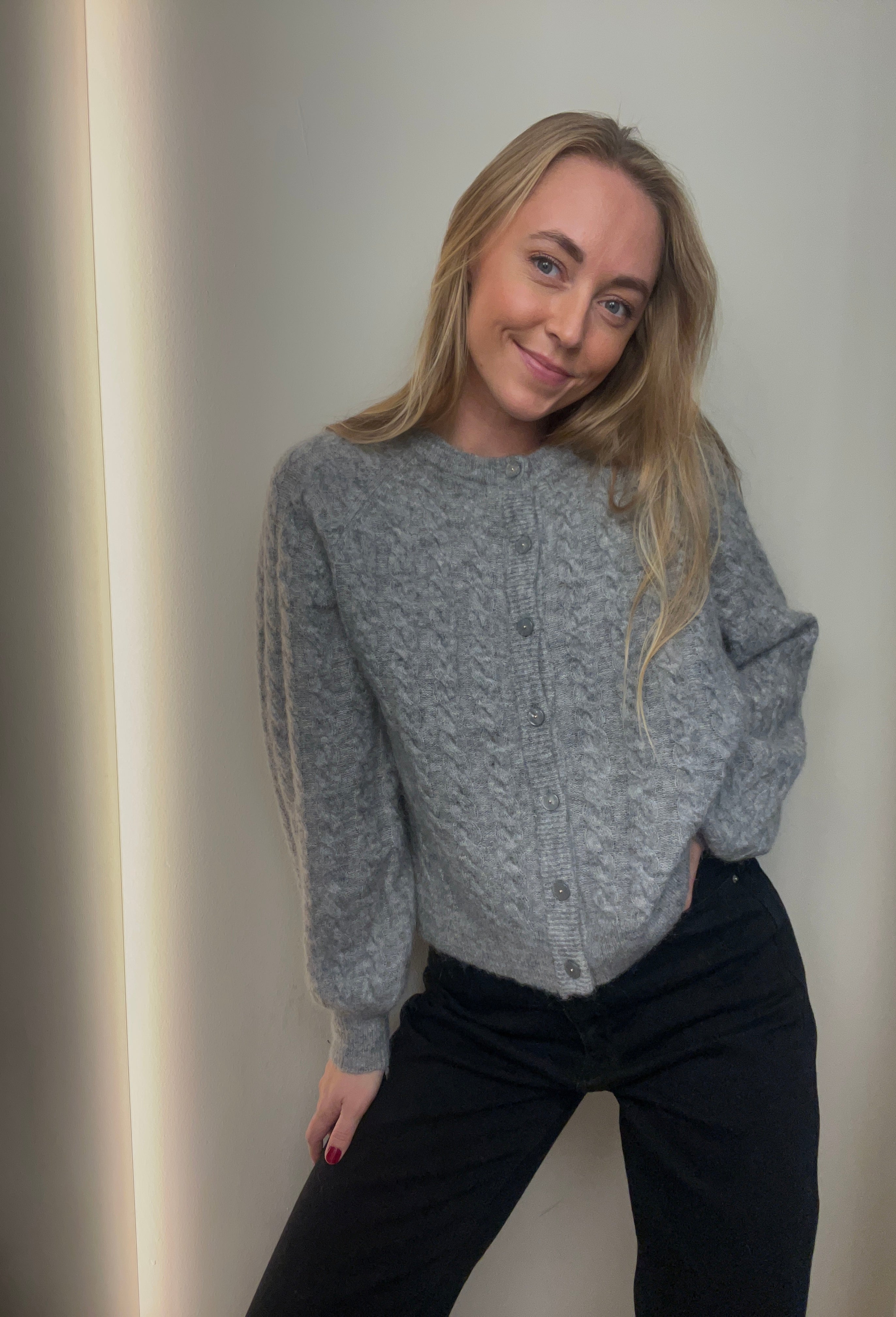 YASLELU Knit Cardigan - Medium Grey Melange